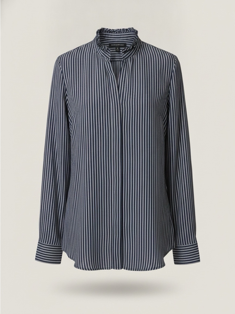 Banana Republic Navy Stripe Ruffle Neck Blouse Women’s Long Sleeve